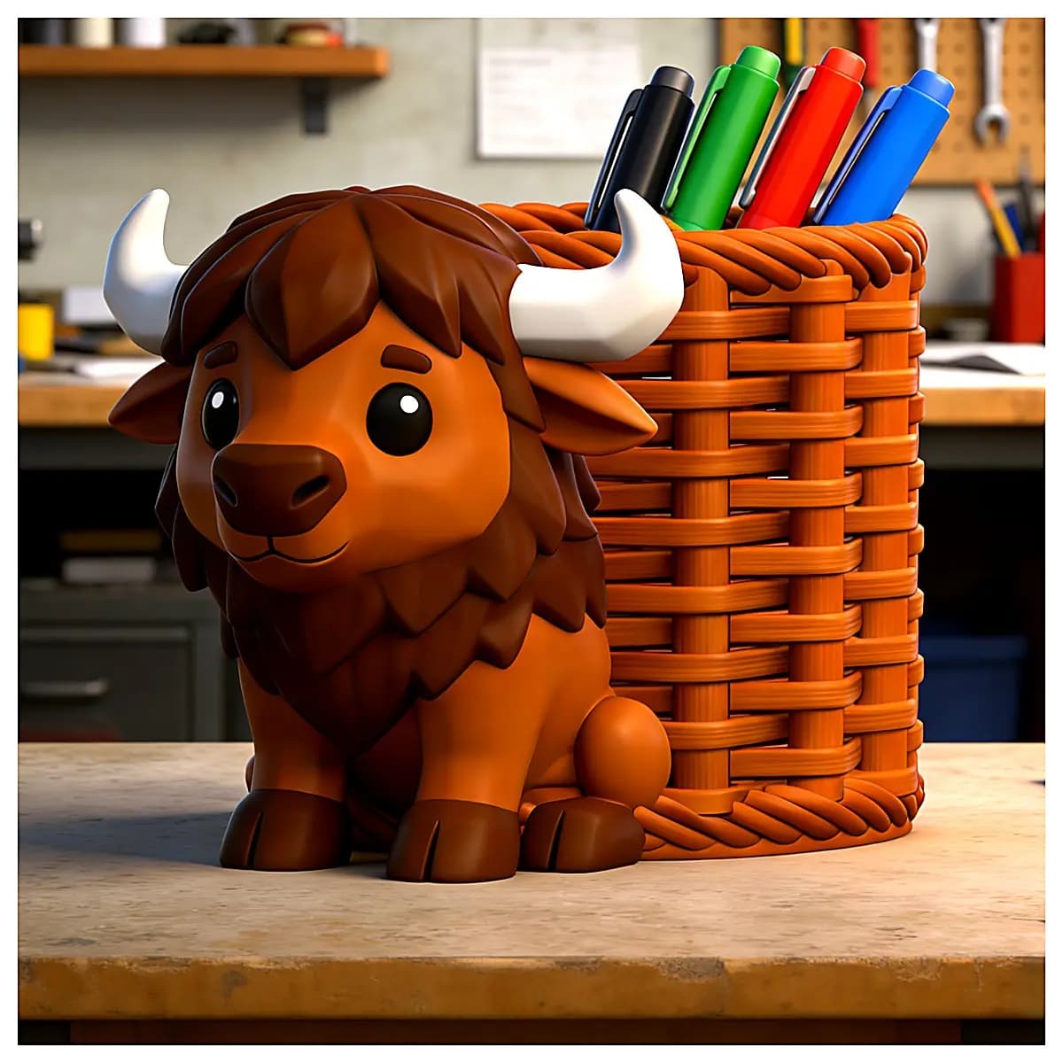 Back Basket Bull Pen Holder Creative Desktop Decoration Animal Figure Pen Holder Multi Function Storage Office Gift Memorial Gift