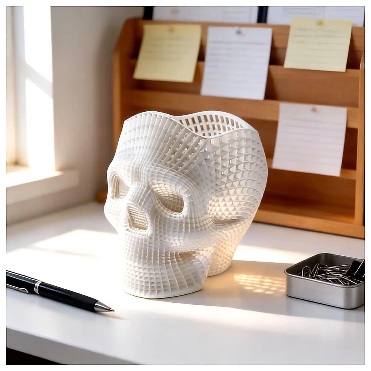 Hollow Skull Desk Organizer Ornament Bone Decor Skull Head Pencil Holder Creative Desktop Decoration Office Supply Art Piece