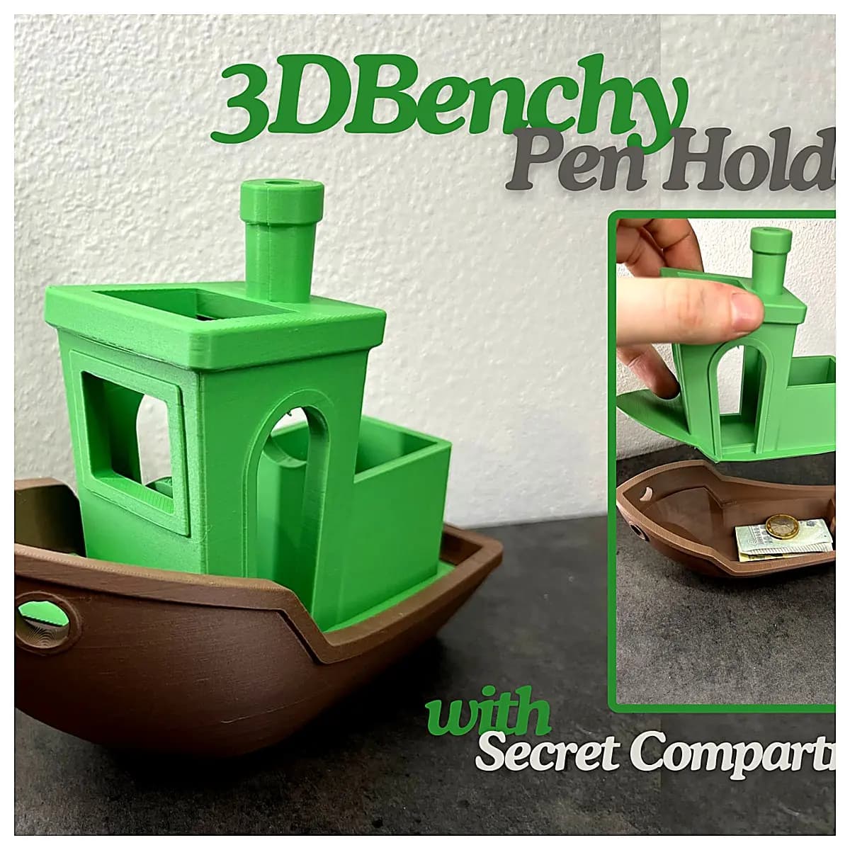 3DBenchy Hidden Compartment Pen Holder Desk Organizer Multi Slot Secret Box Office Study Gift Storage Container