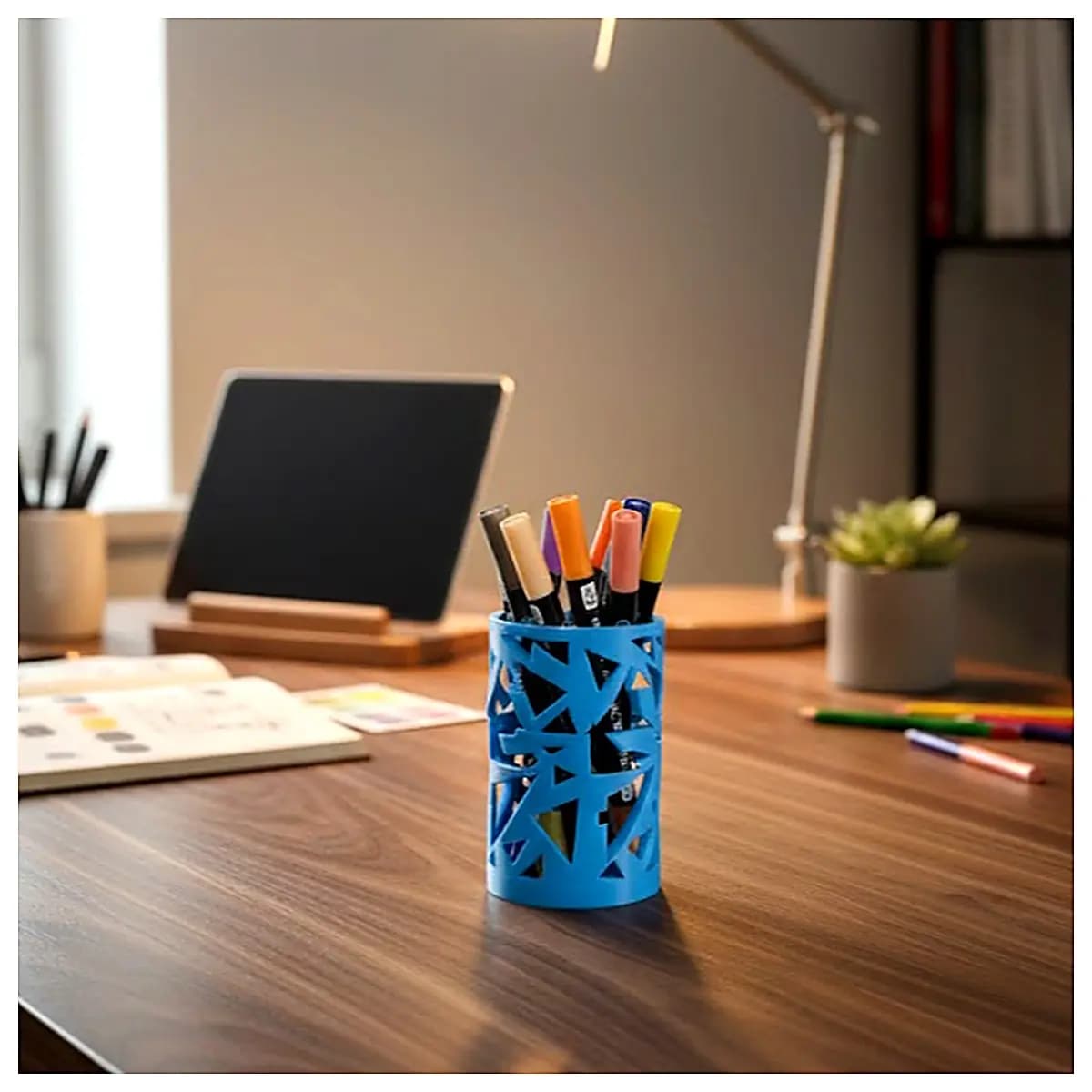 Geometric Fragment Pen Holder Desk Organizer Multi Function Stand Pencil Case Office Supplies Creative Decoration Desktop Storage Pen Holder Stand Acc