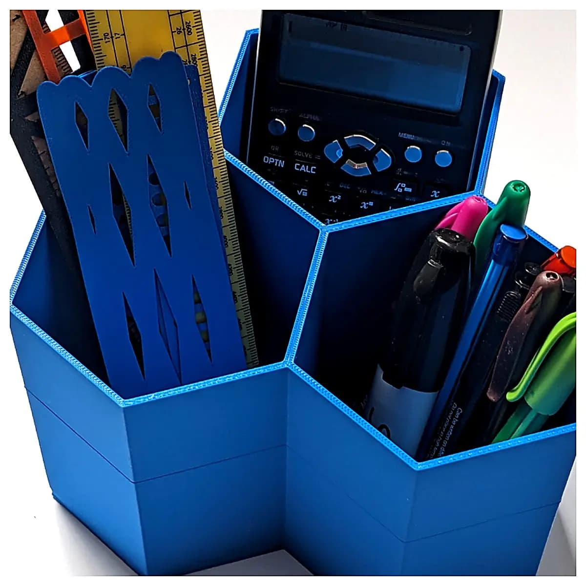 Tri Lined Hexagon Pencil Holder Desk Organizer Multi Functional Pen Cup Creative Desktop Accessory Office School Supplies Pen Stand