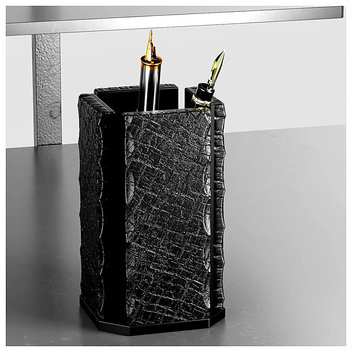 Charred Wood Pencil Holder Black Wood Desk Organizer Pen Holder Storage Accessory for Office Study