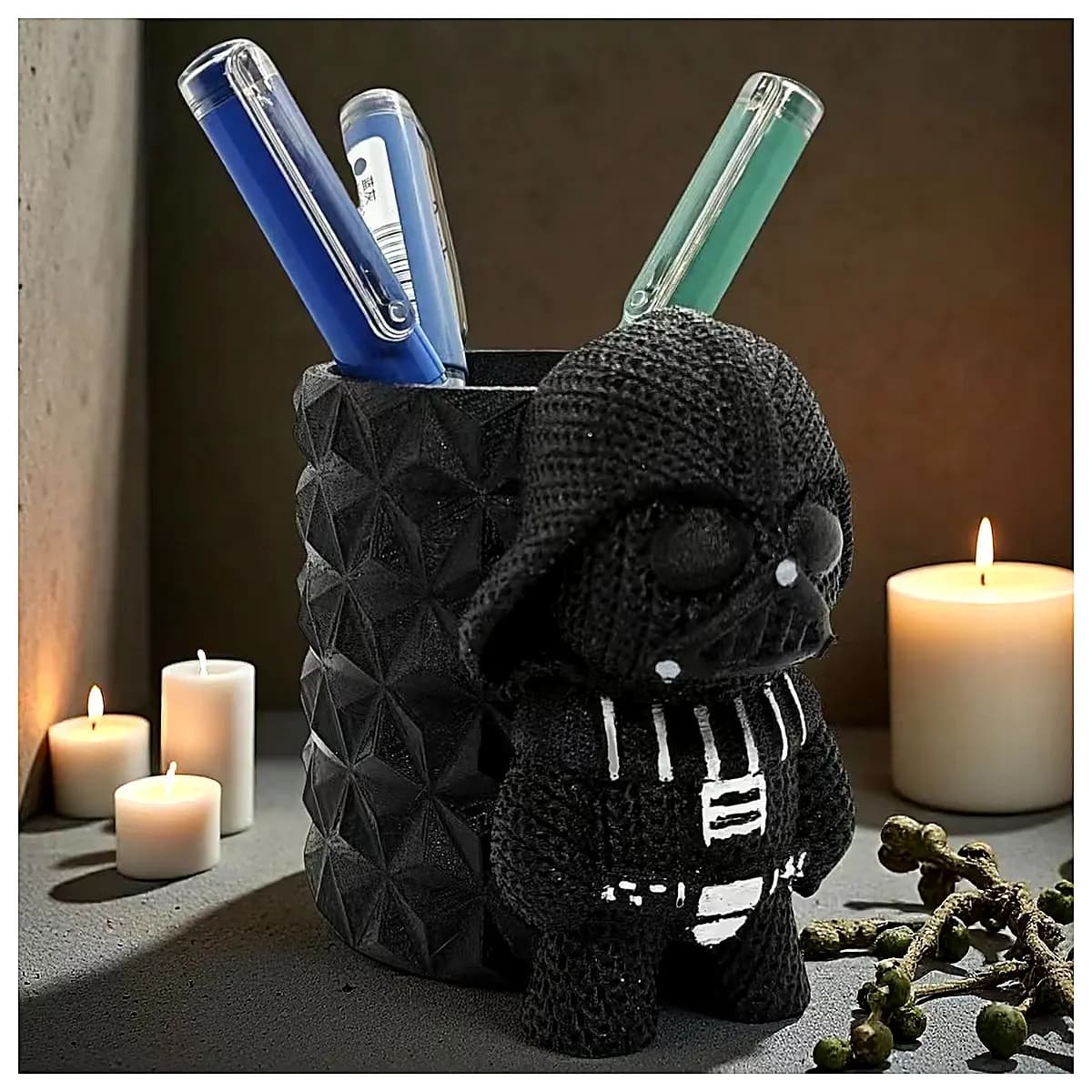Knitted Pen Holder Darth Vada Pen Organizer Creative Office Supplies Study Accessories Pen Tips Lazy Person Gadget