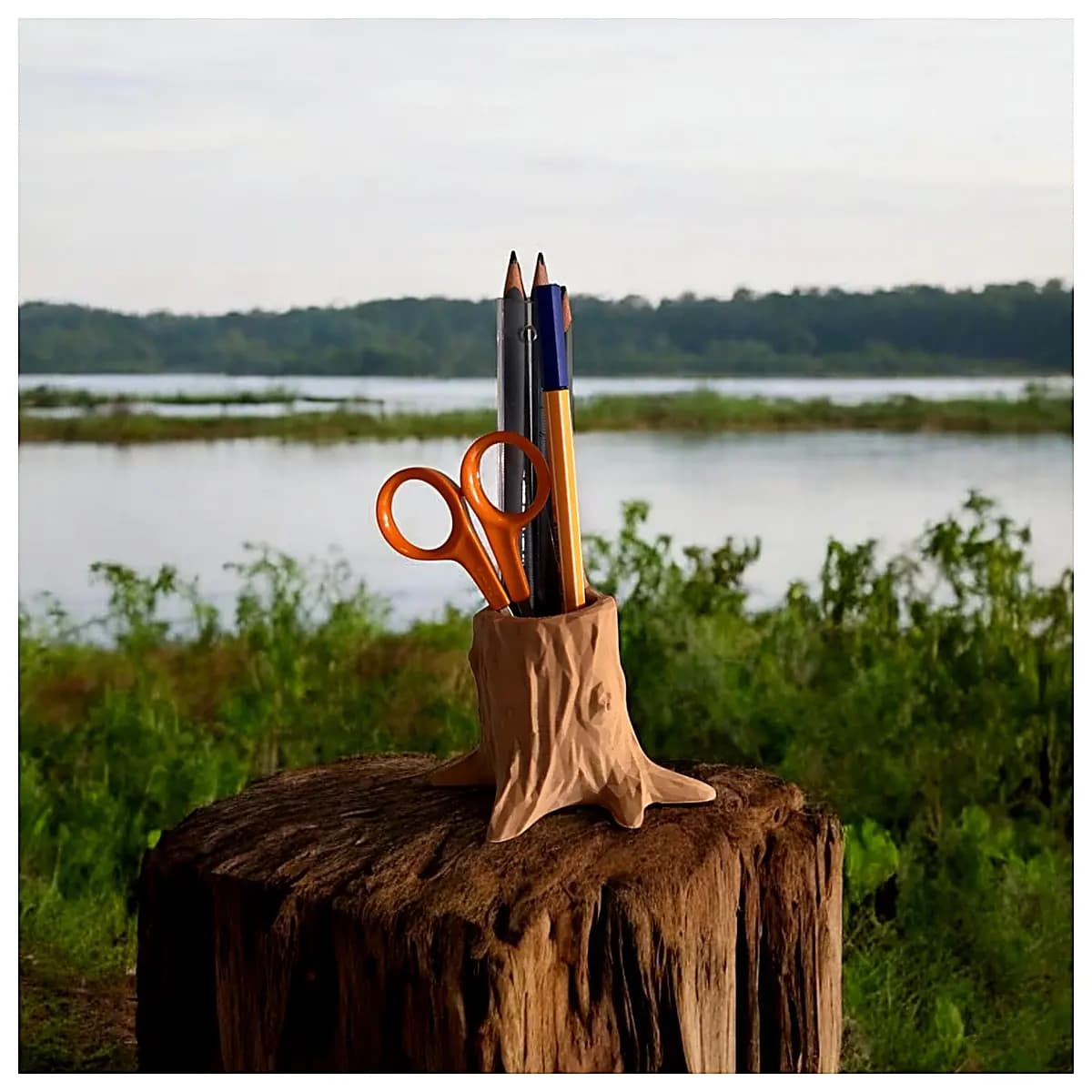 Tree Trunk Pencil Holder Wall Mounted Desk Organizer Creative Decorative Stand for Bathroom Living Room Storage Box Simple Design