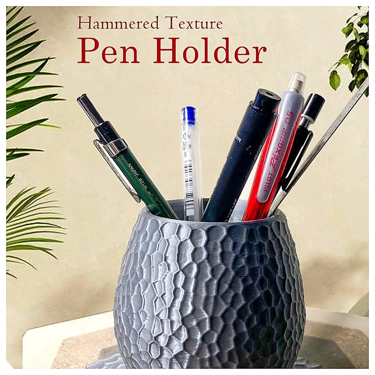 Hammered Pencil Holder Multi Function Desktop Organizer Decorative Storage Office Holder Creative Pen Case Mobile Phone Stand Desk Organizer Simple