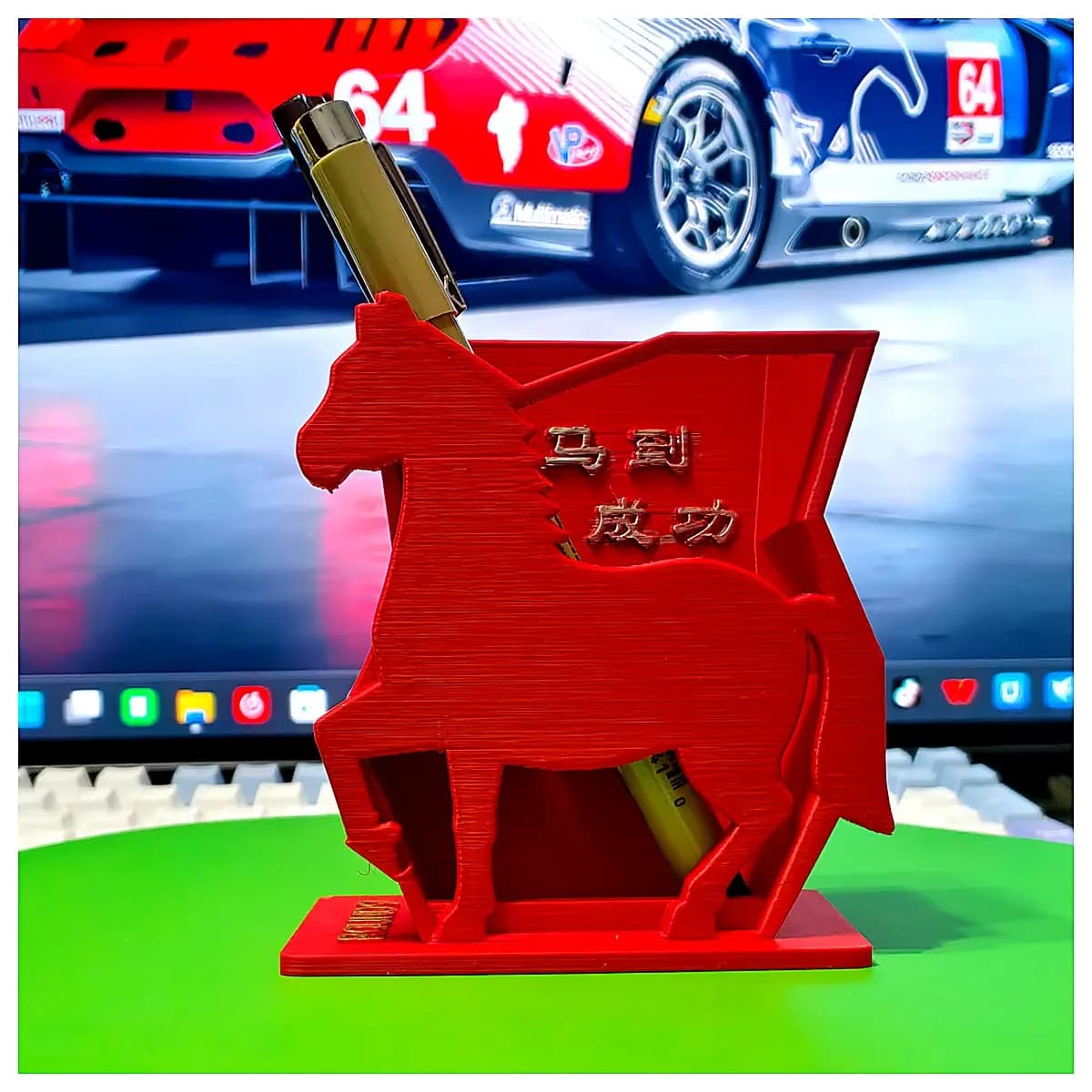 Desk Organizer Pen Holder Creative Decoration Red Horse Year Decoration Office Desk Accessories Pen Case Storage