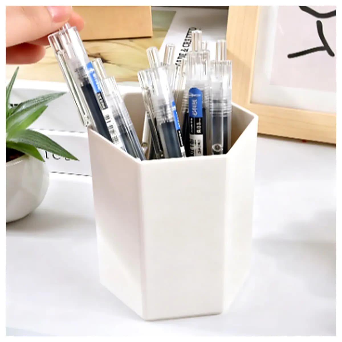 Minimalist Hexagonal Pencil Holder Creative Desktop Storage Box Pen Case Office Learning Supplies Multi Function Organizer Decorative Frame