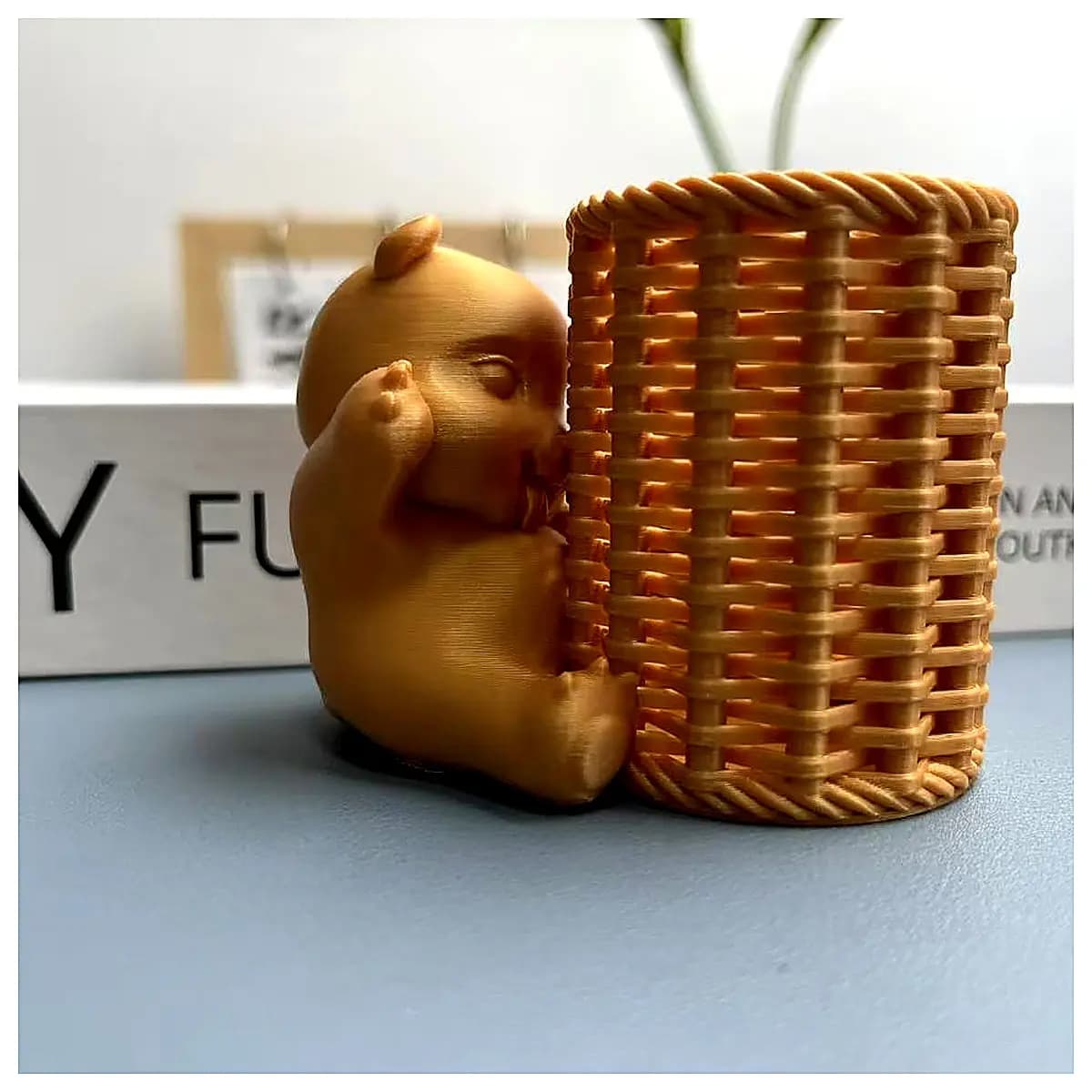 Cute Panda Holding Bear Desk Organizer Decorative Figurine Healing Kawaii Stationery Storage Gift