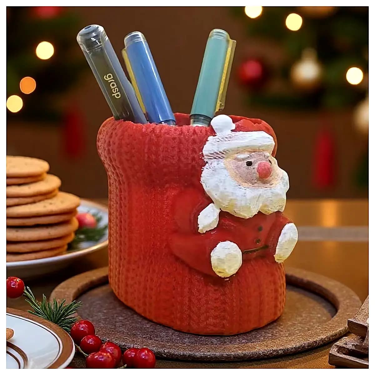Santa Boots Pencil Holder Creative Desktop Ornament Festive Gift Christmas Decoration Xmas Accessory