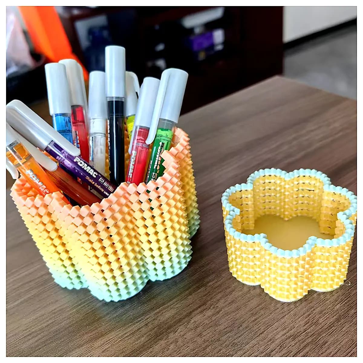Rainbow Floral Pencil Holder Bouquet Decoration Multi Functional Storage Box Creative Desktop Organizer Student Learning Supplies Rainbow Pen Case