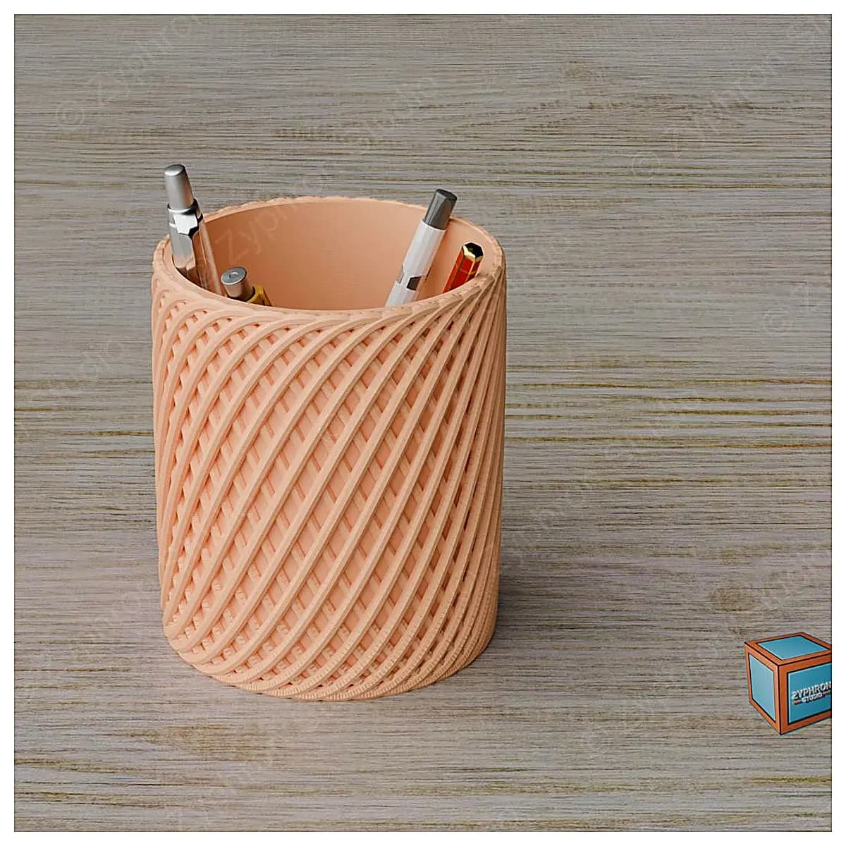 Cylindrical Pencil Holder Spiral Pattern Desk Organizer Pen Case Office Supplies Creative Pen Holder Simple Design
