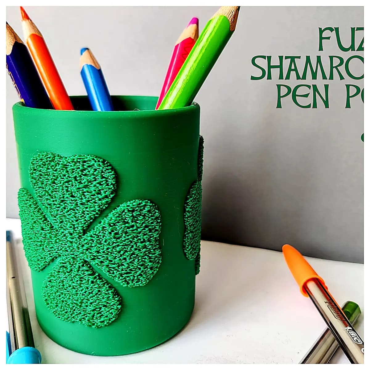 Furry Three Leaf Pencil Holder Creative Desktop Decoration Ornament Office Supplies Green Plant Display Desk Decoration