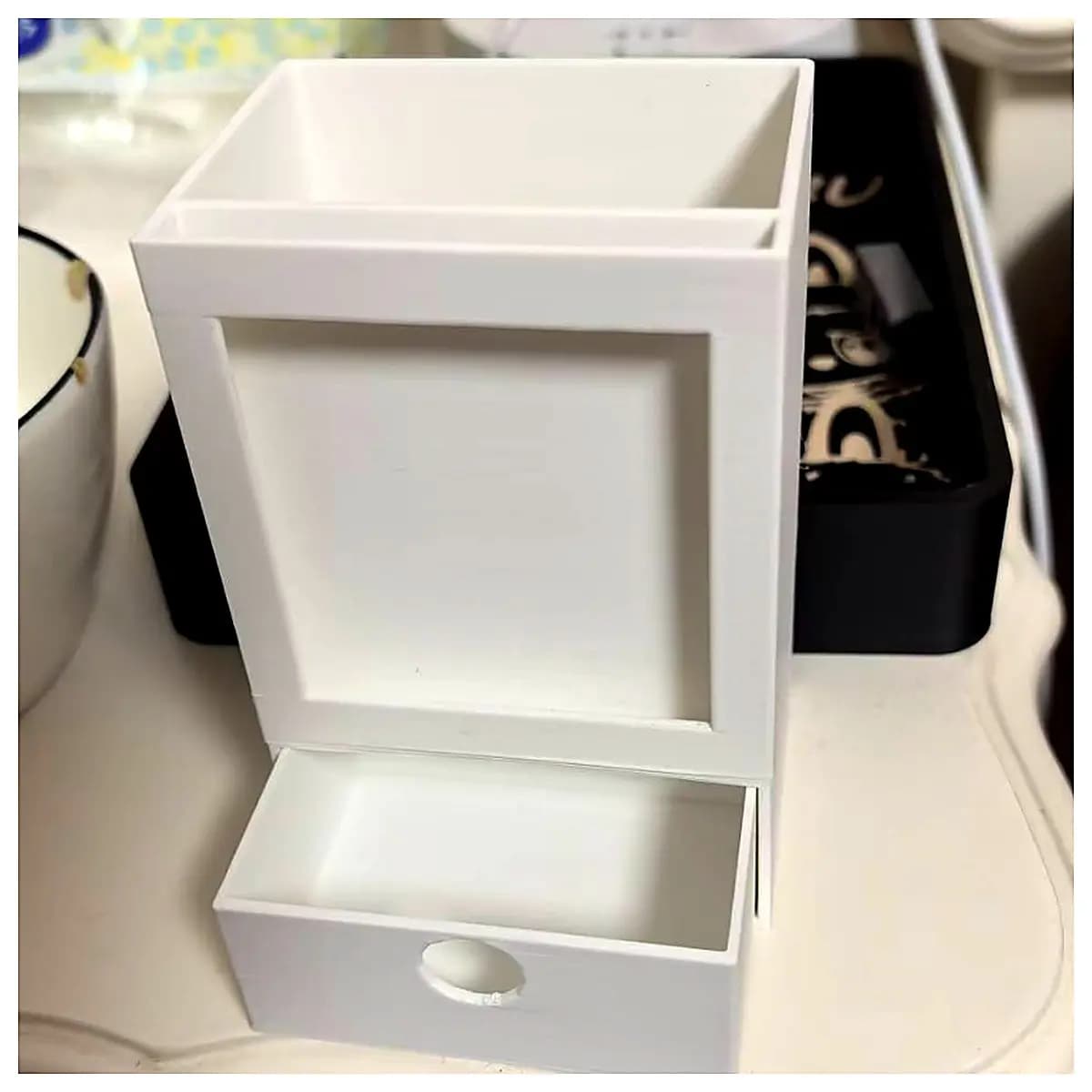 Pen Holder Desk Organizer Pencil Case Accessory Drawer Storage Box for Calendar Cards Photos Office Supplies