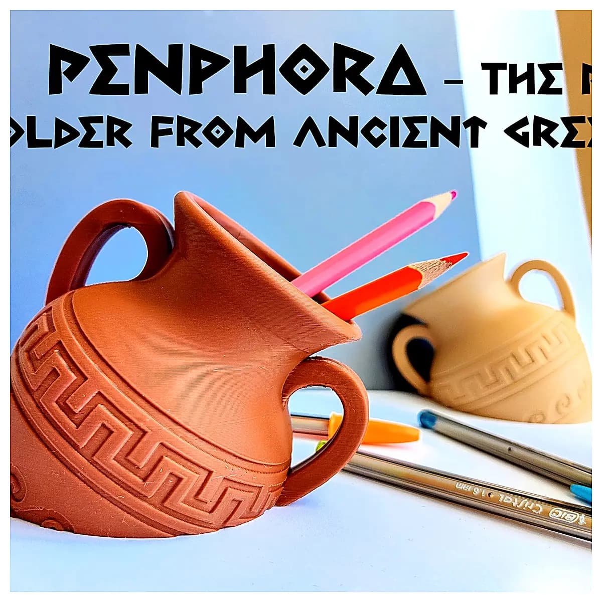 Ancient Greek Pen Holder Quill Stand Inkwell Pen Tube Ceramic Art Decor Gift Penphora