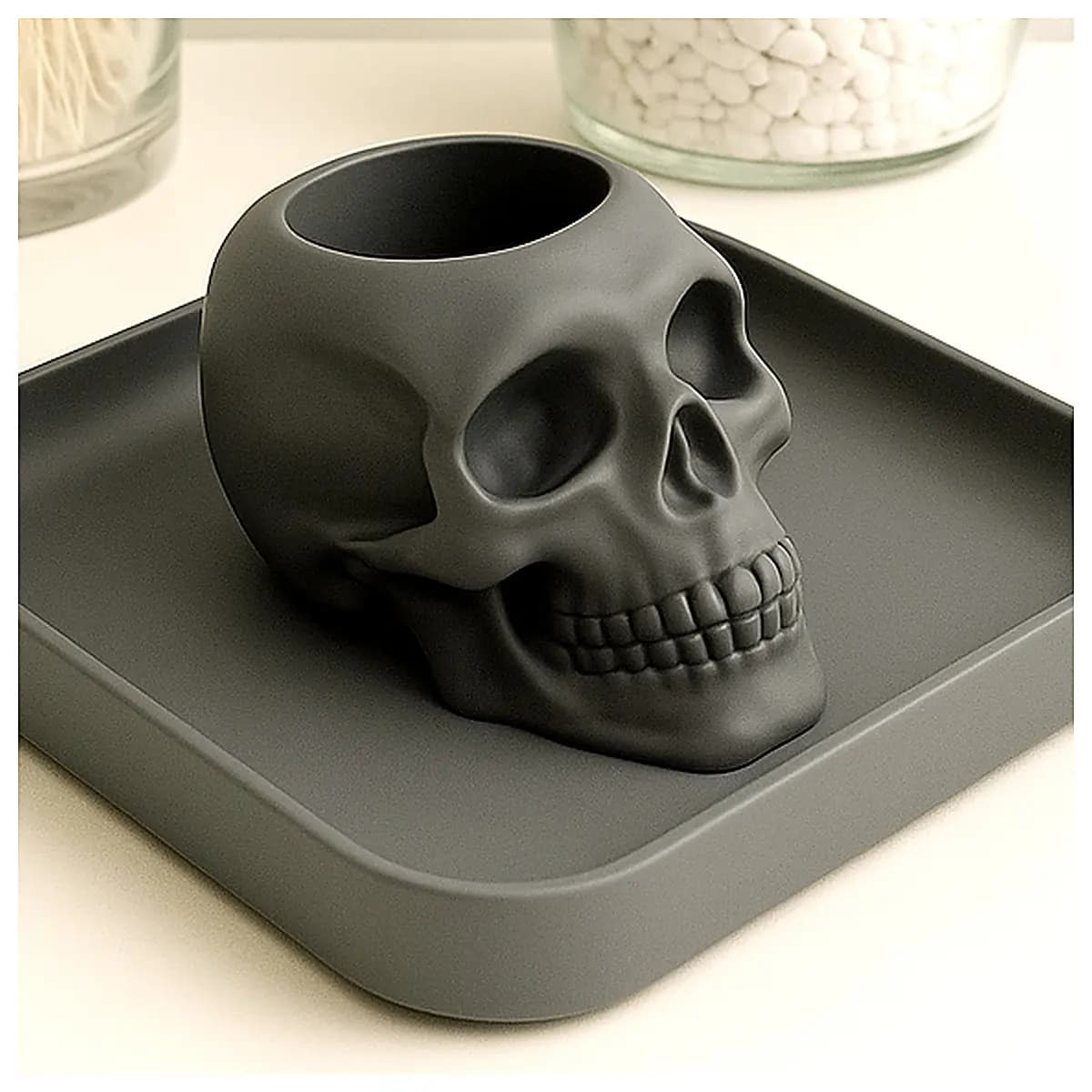 Black Skull Key Tray Pen Holder Desktop Organizer Skeleton Decor Creative Home Accessory Office Desk Storage Multi Purpose Stand