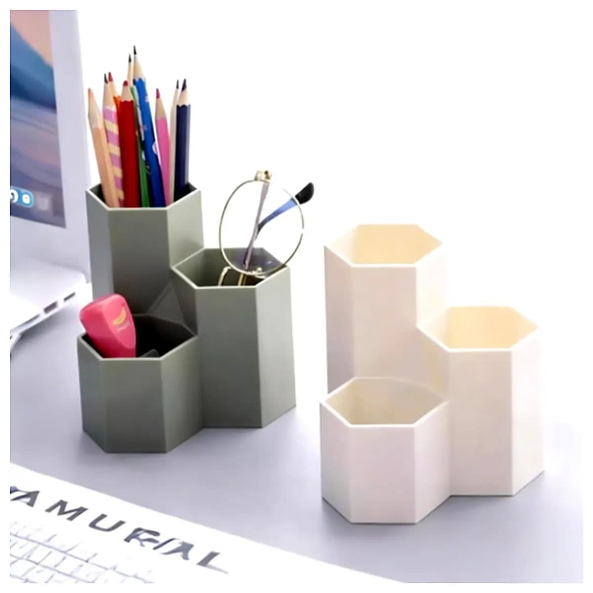 Simple Hexagonal Pen Holder Multi Function Storage Box Desk Organizer Creative Stationery Book Holder Office Student Supplies