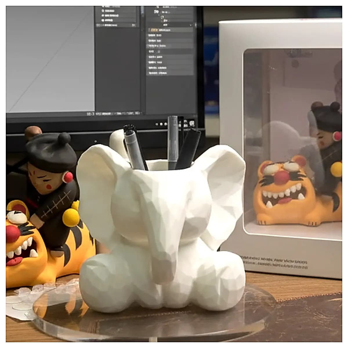 Low Poly Elephant Pencil Holder Creative Desktop Decoration Cartoon Animal Organizer Cute Pen Case Office Accent Student Gift