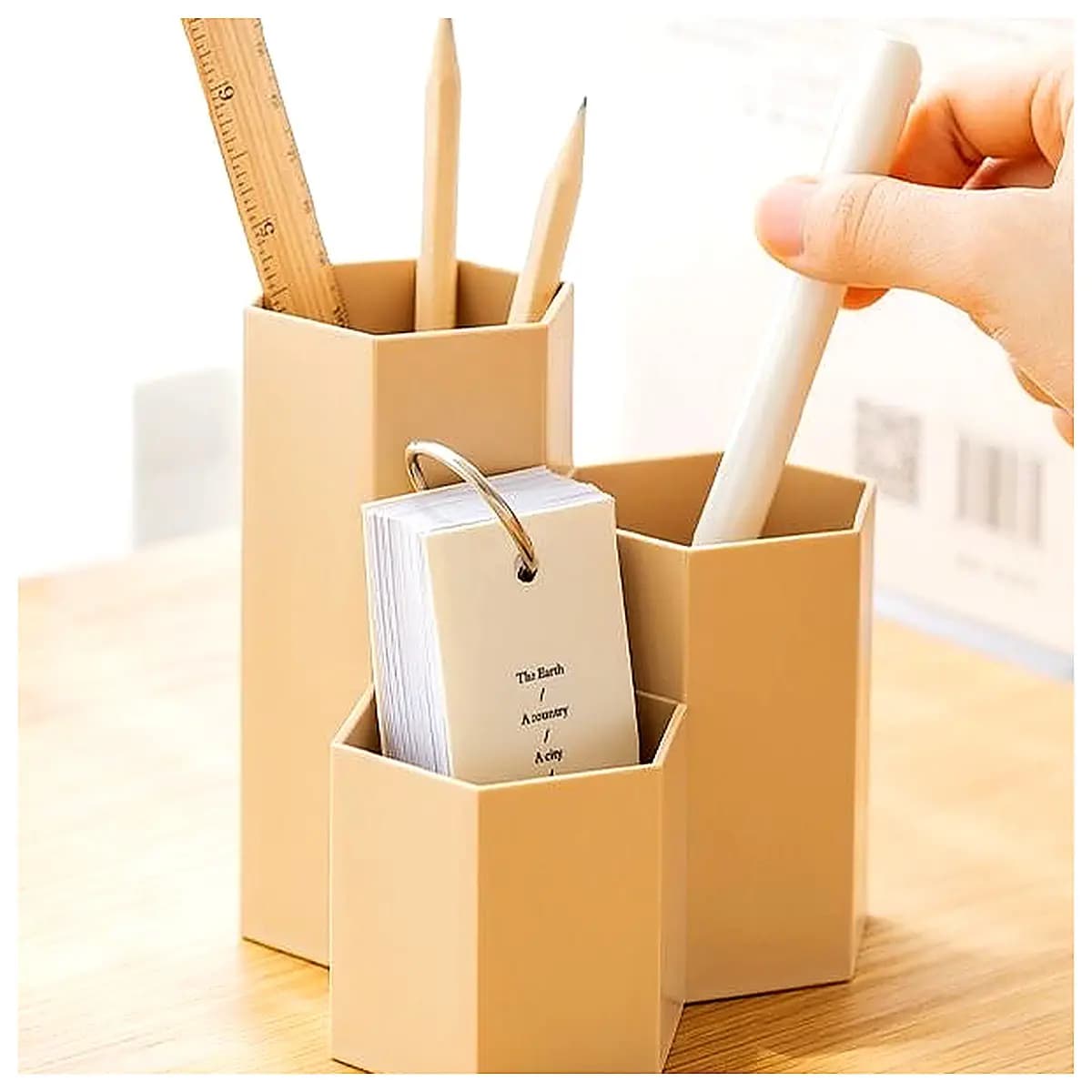 Desktop Organizer Pen Holder Makeup Container Stylish 6 Sided Storage Box Simple Slanted Insert Tray Cosmetic Brush Holder
