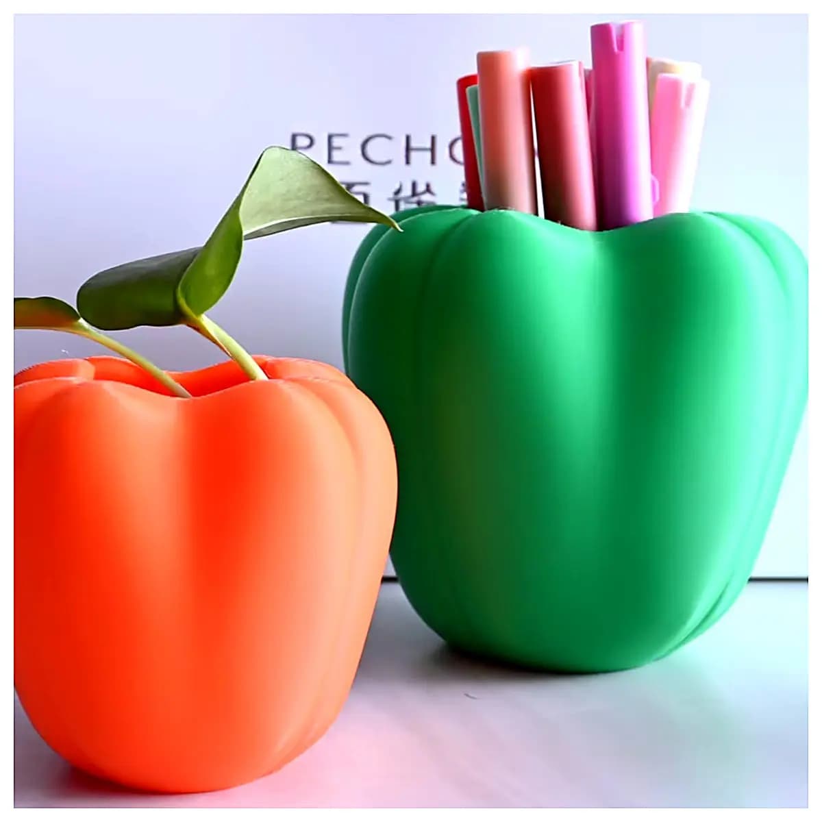 Green Pepper Pencil Holder Desktop Organizer Small Flower Pot 11cm Pen Case Office Desk Decoration Creative Small Items Multi Function