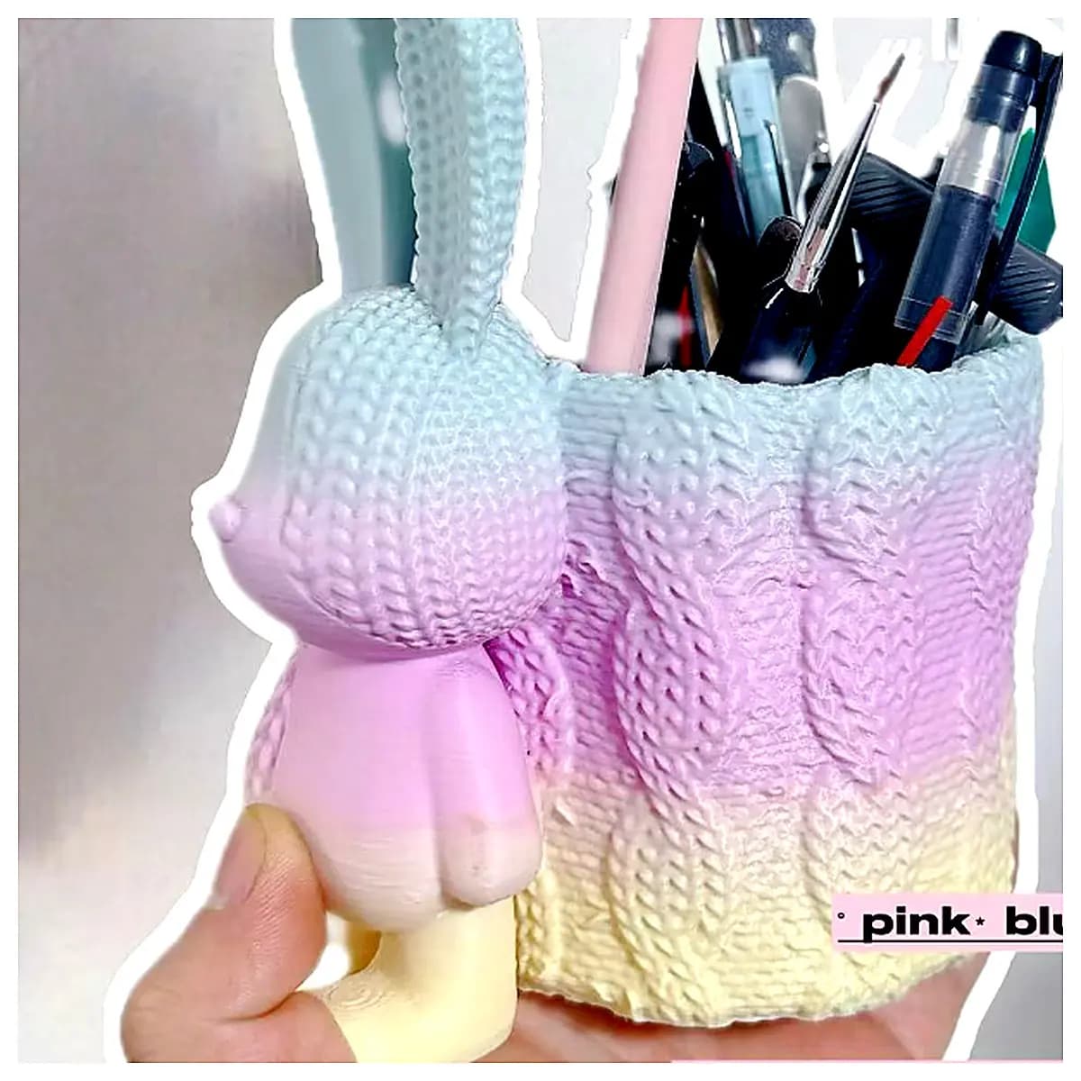 Knitted Rabbit Creative Pencil Holder Sewing Accessories Rabbit Decoration Weaving Small Animal Desk Decor