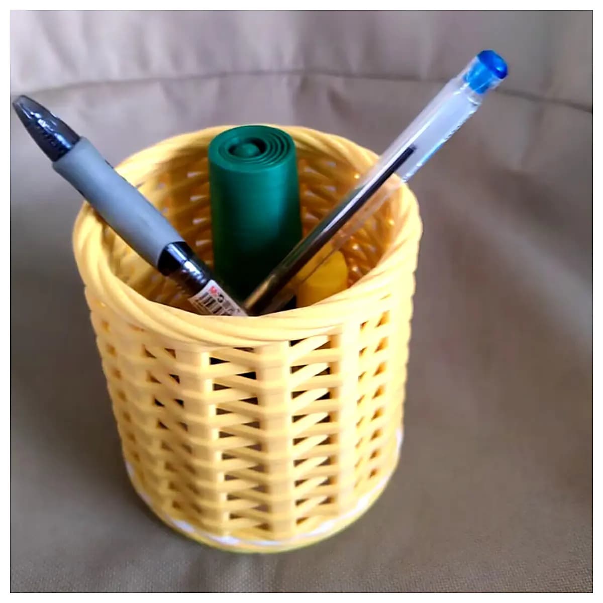 Pen Holder Woven Basket Stationery Organizer Borderless Box Student Backpack Accessories Creative Desk Decor
