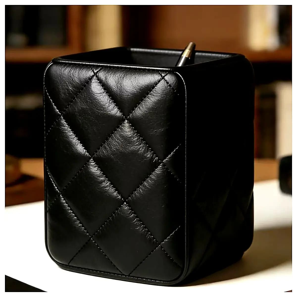 Leather Pencil Holder Simple Touch Desktop Organizer Office Desk Pen Caddy Lazy Person Essential