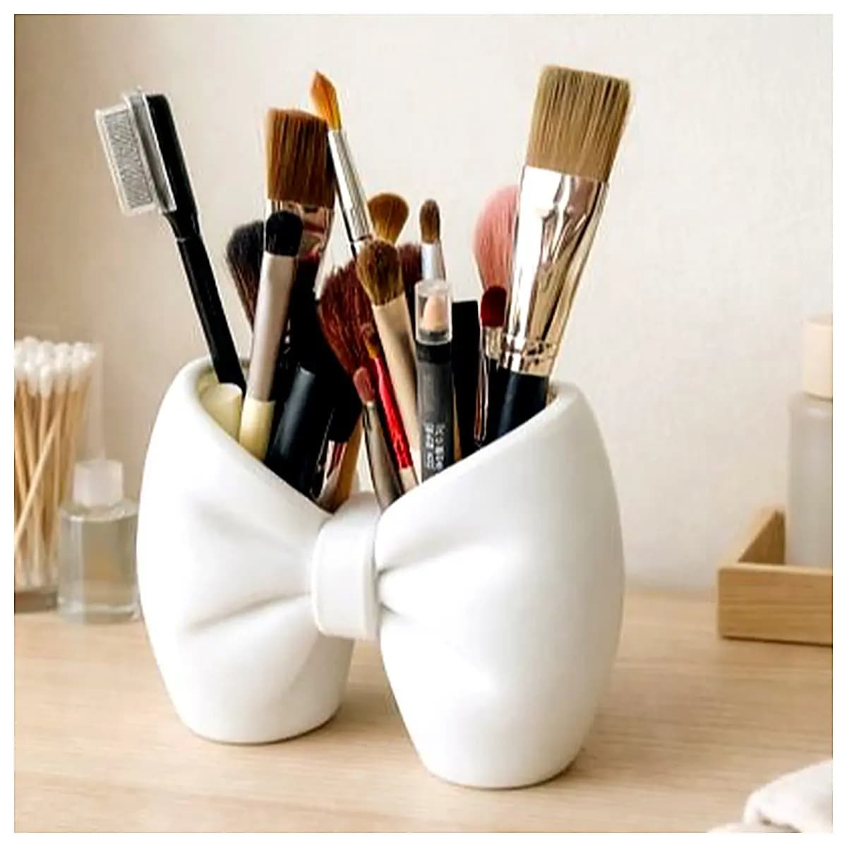 Elegant Bow Brush Holder Pen Organizer Makeup Brush Caddy Desk Decor Creative Gift Multi Function Storage Q Craft