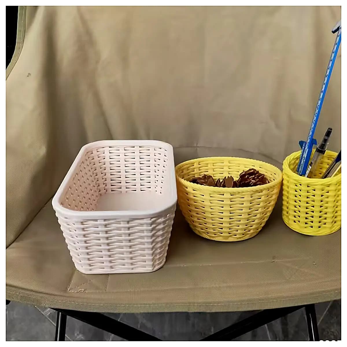 Storage Box Basket Container Pencil Holder 20x10x8 Base 23x13 Top Organizing Woven Frame Home Decor