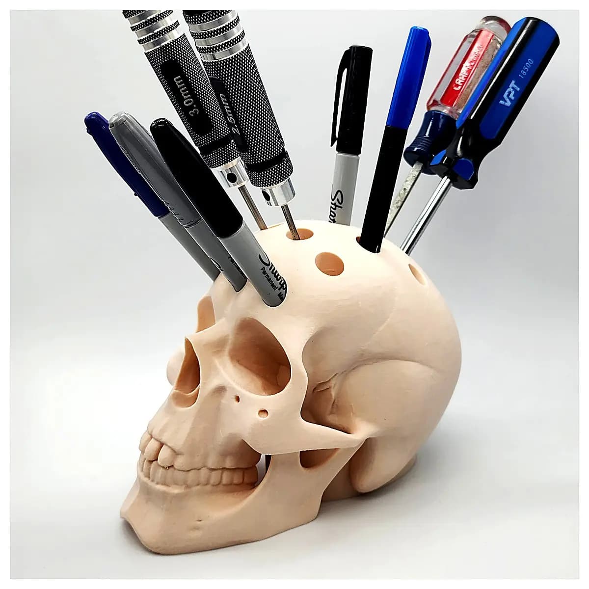 Human Skull Pencil Holder Creative Desktop Decoration Bone Shaped Book Stand Art Sculpture Collection Study Supplies Office Decoration