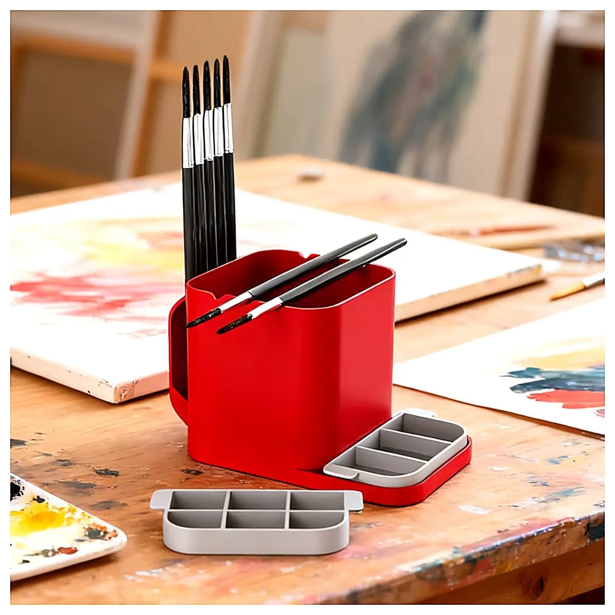 Painting Cleaning Caddy Multi Function Paint Box Brush Holder Organizer Individual Painting Tools Palette Painting Accessories