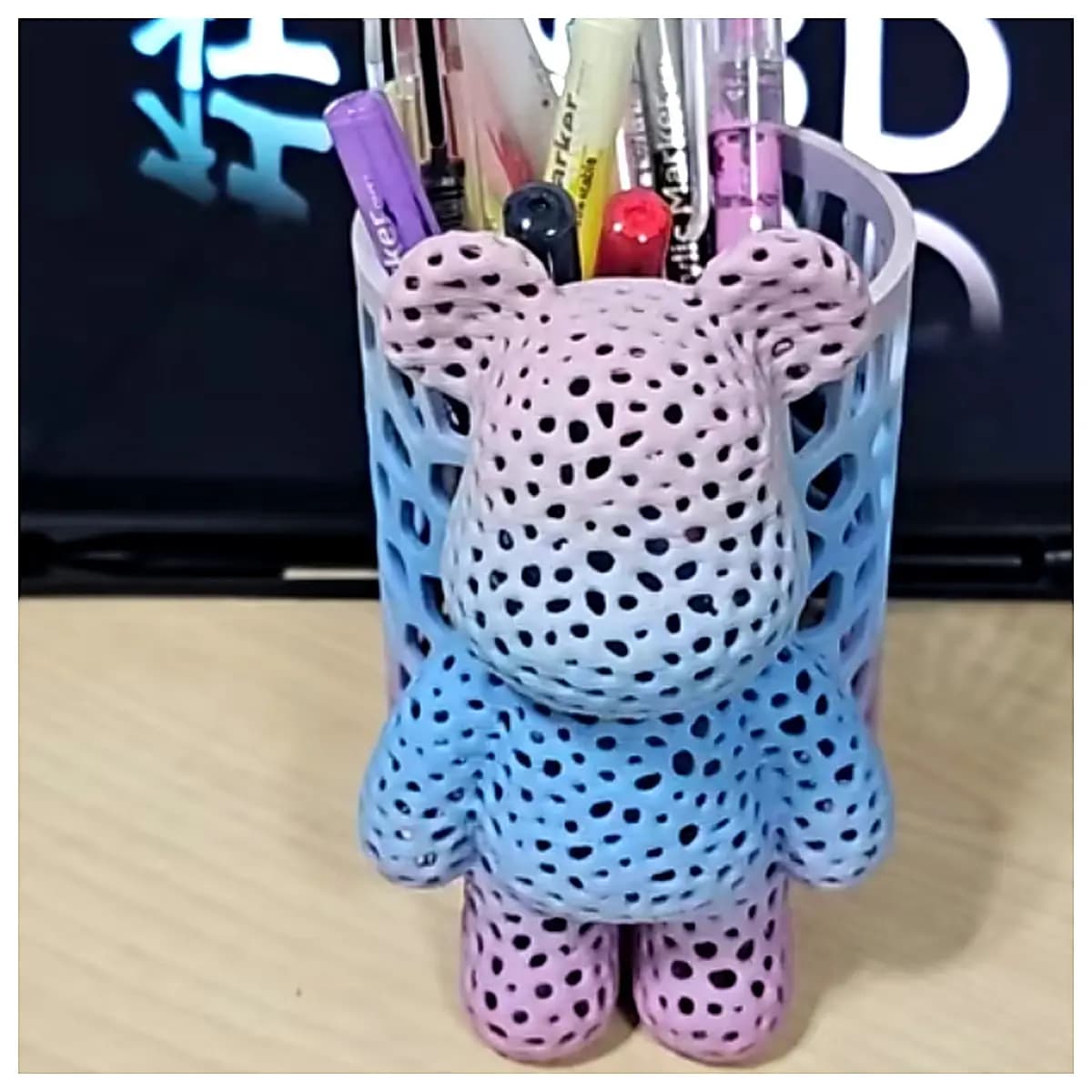 Laser Cut Angry Bear Pencil Holder Creative Desk Organizer Decorative Cute Student School Book Storage Graduation Gift