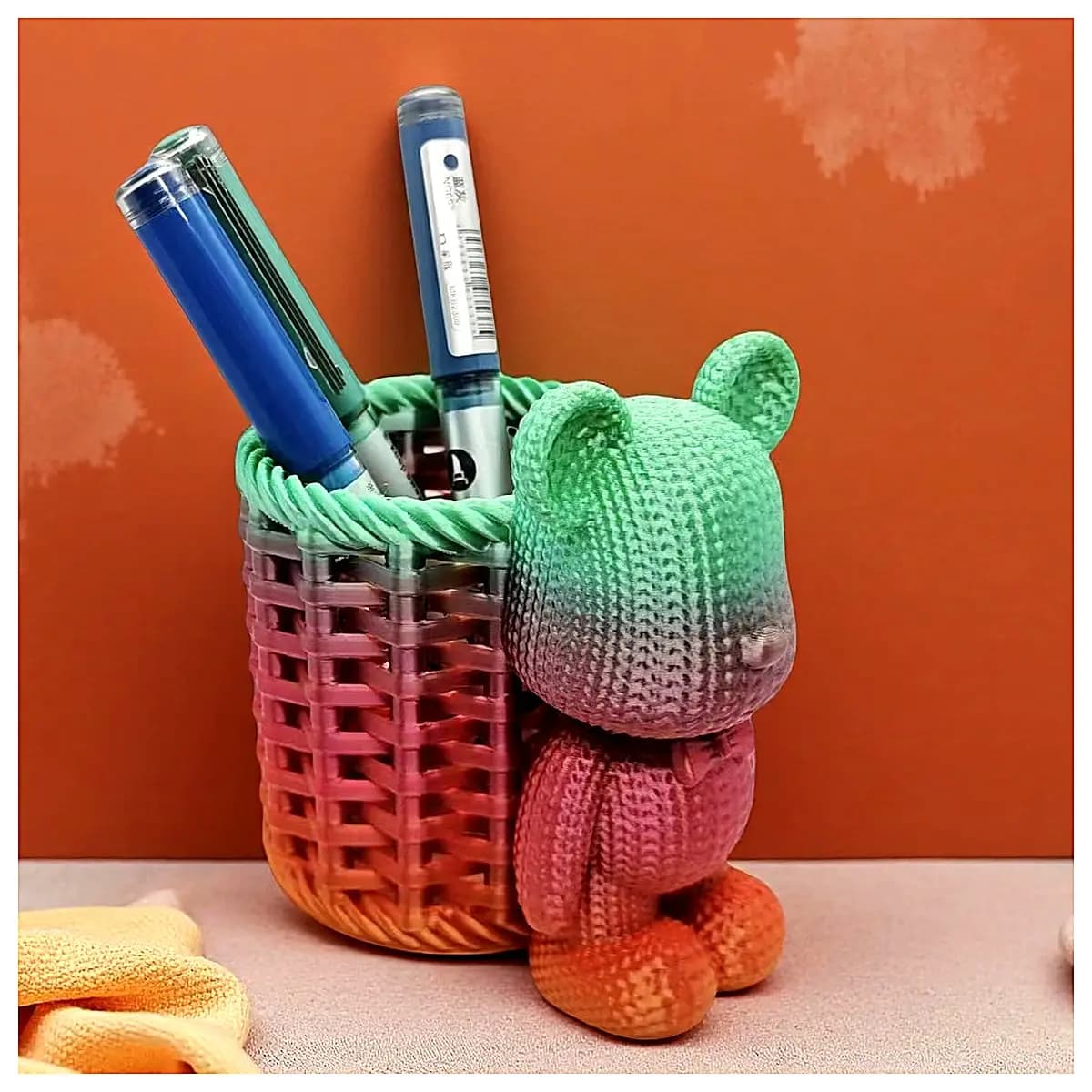 Back Basket Knit Violent Bear Pencil Case Cute Plush Toy Creative Book Decoration Student Gift Desk Organizer Soft Plush