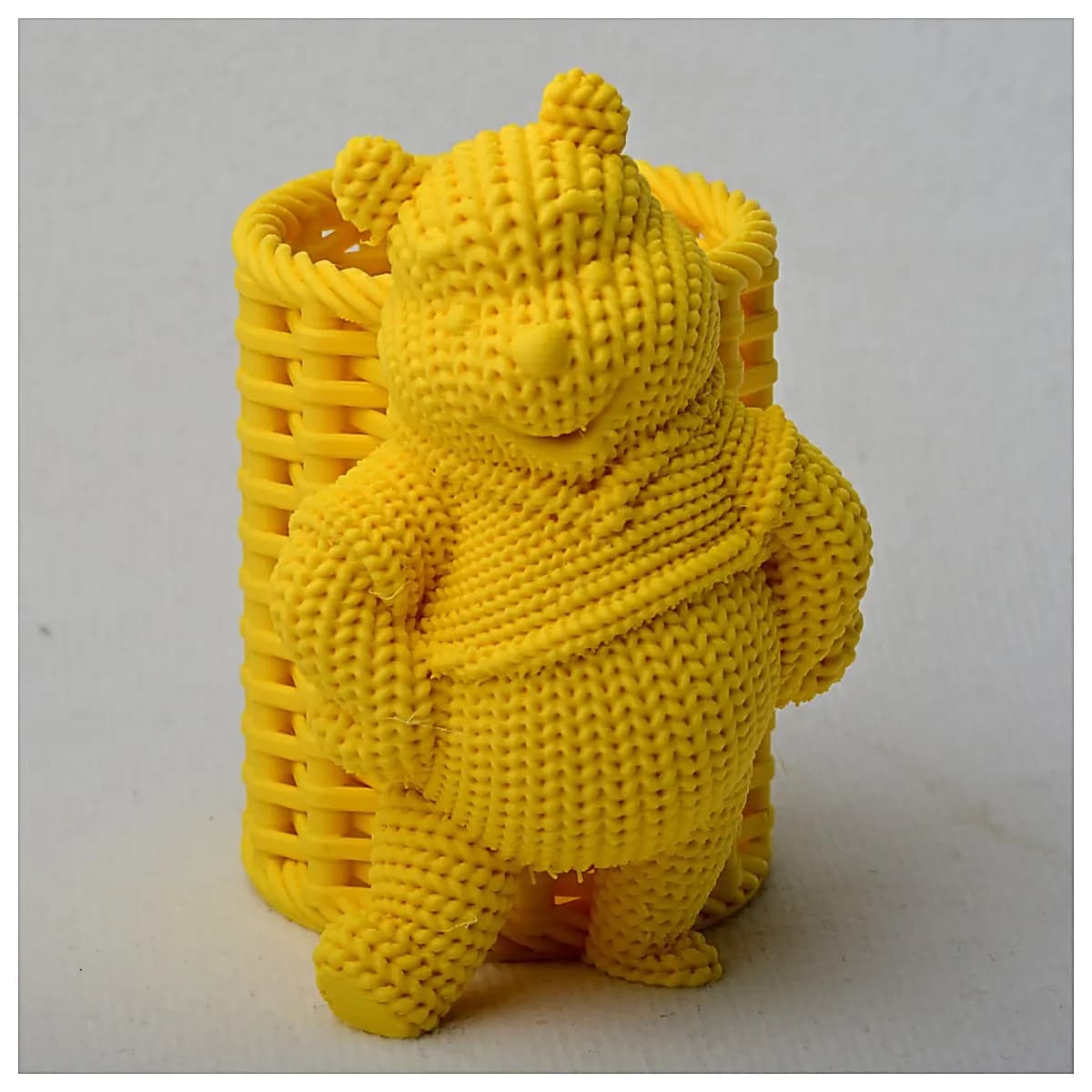 Knitted Winnie the Pencil Holder Cute Plush Storage Bag Decorative Toy Room Decor Office Desk Accessory