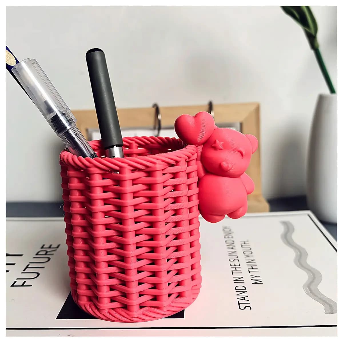Bear Balloon Pencil Holder Cute Decor Teddy Toy Desk Ornament Creative Gift Office Learning Supplies Multi functional