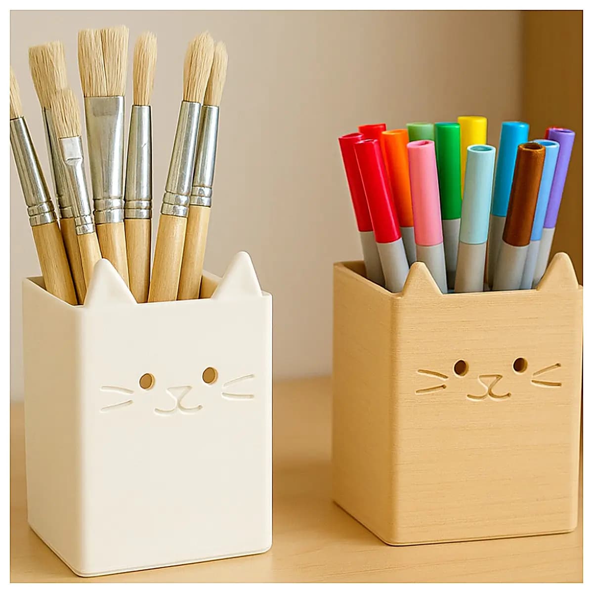 Large Capacity Cat Shaped Pen Holder Creative Desk Organizer Pet Figurine Pencil Case Student Office Supplies Multi Function Storage Container Cute Ca