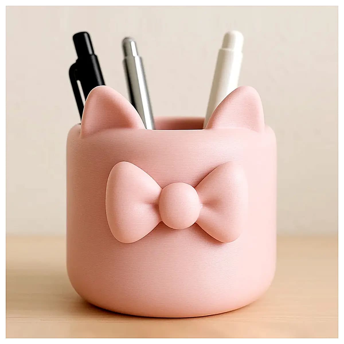 Bow Cat Ear Pen Holder Student Desk Organizer Cute Decoration Girls Gift Creative Pen Case Office Learning Supplies