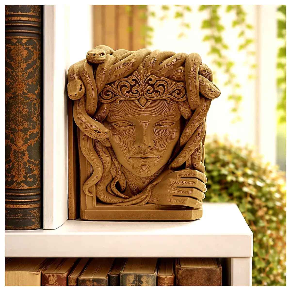 Medusa Gorgon Bookcase Shelf Display Figurine Greek Mythology Decoration Art Sculpture Home Office Decor Collection