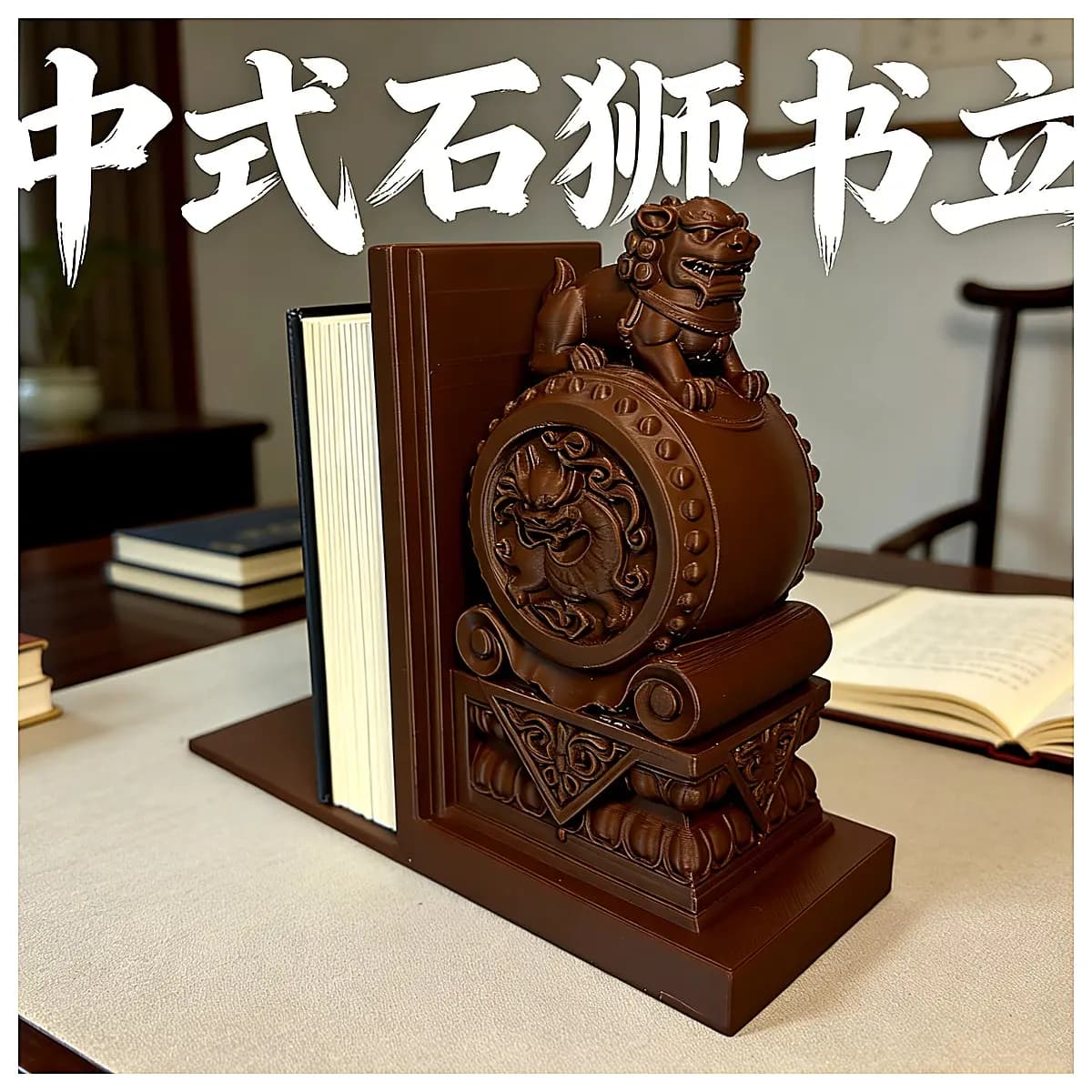 Stone Lion Book Stand Desktop Shelf Holder Office Pen Stand Creative Shelf Decorative Ornament Modern Study Storage