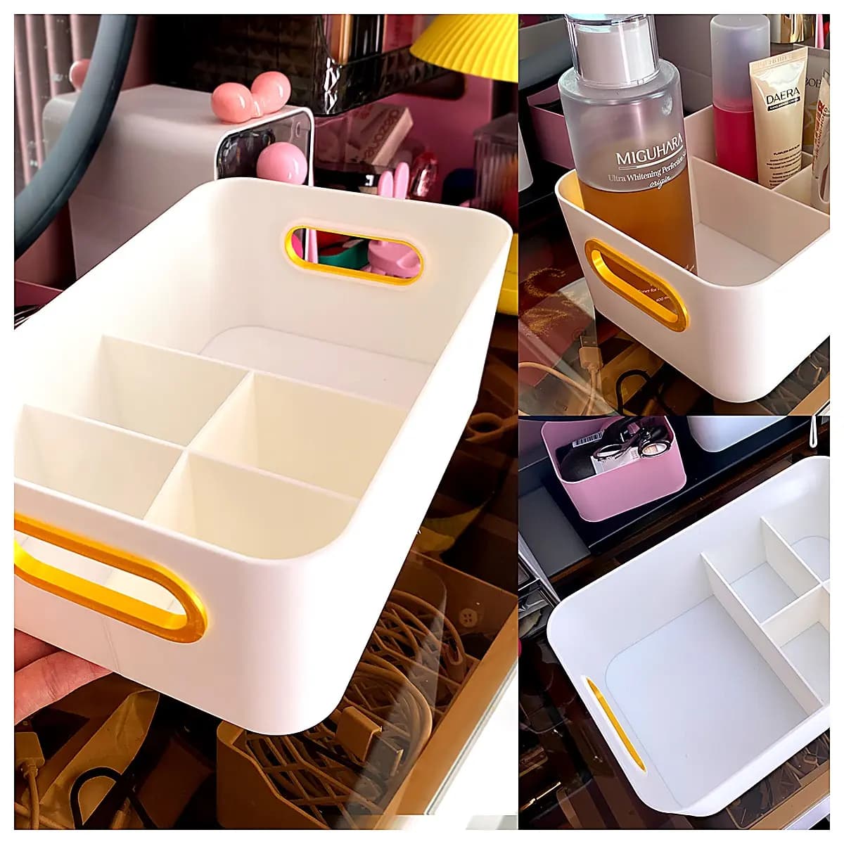 Makeup Organizer Box Creamy Aesthetic Desktop Storage Grid Compartment Storage Box Toy Part Organizer Desktop Shelving Storage Solutions