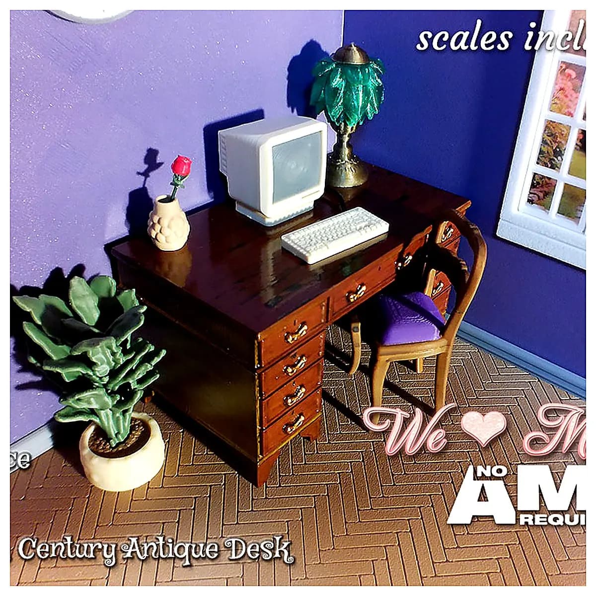 Antique Dollhouse Office Desk 20th Century Retro Desk Office Furniture Desk Decor Classic Design
