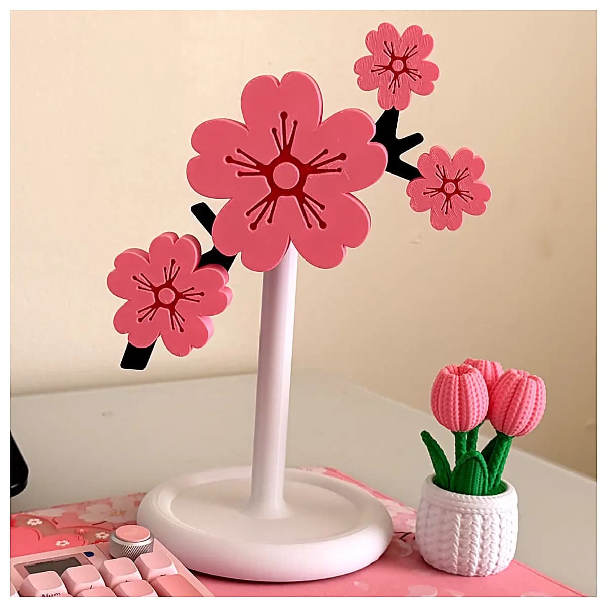 Cherry Blossom Headphone Holder Phone Stand Mobile Holder Adjustable Phone Mount Car Holder Headphone Support Accessory