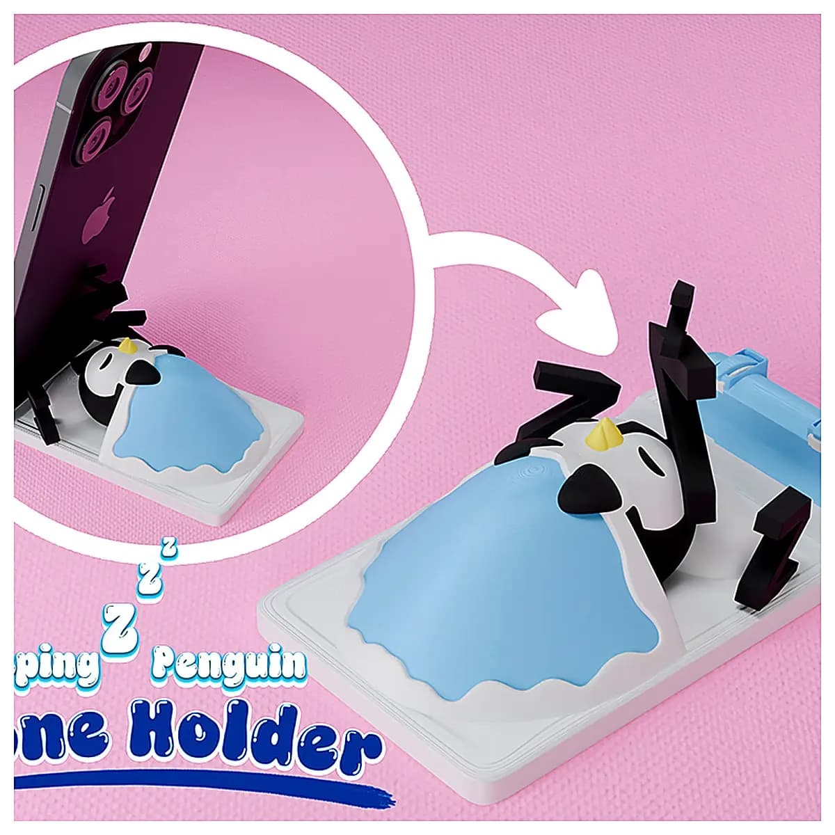 Cute Penguin Phone Stand Desktop Car Mount Adjustable Angle Holder Accessory Penguin Shaped 360 Rotating Stand