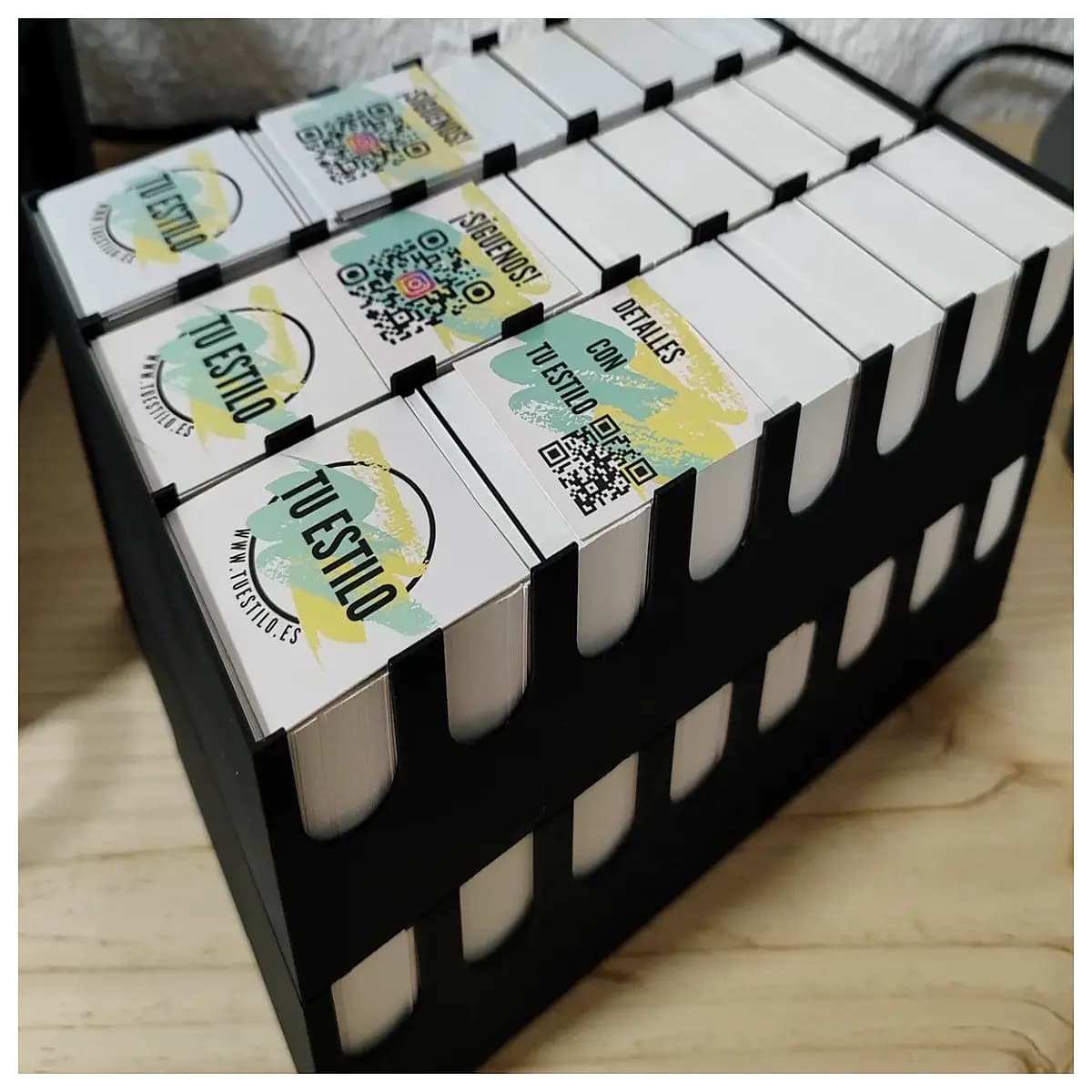 compact business card holder for desk 55x55mm acrylic stackable organizer small space storage for office supplies and networking accessories