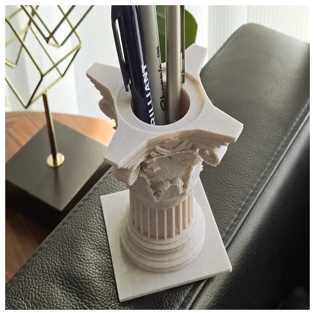 ancient greek corinthian column pencil holder desk organizer vintage classical architecture office decor statue base