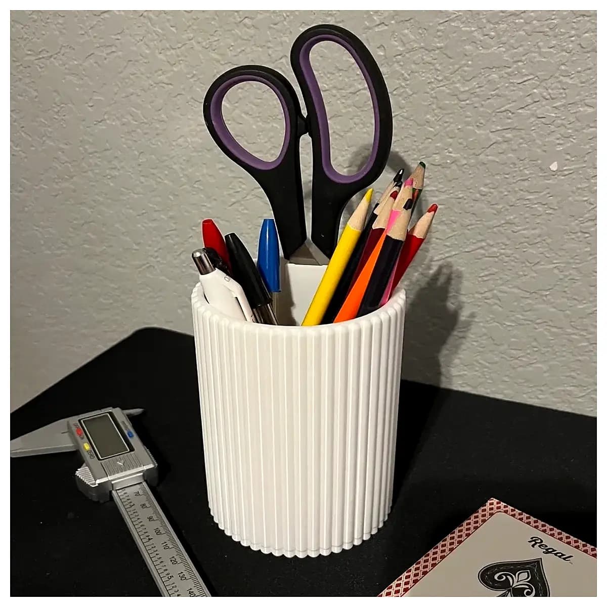 large ribbed pen holder with built in scissors slot desk organizer stationery storage container office supplies