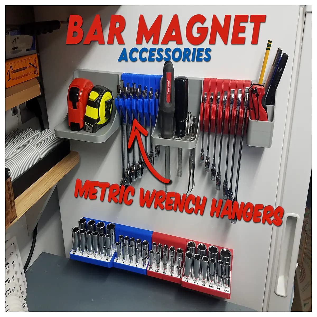 magnetic hook holder for metric wrenches organizer tool storage rack duty magnet bar