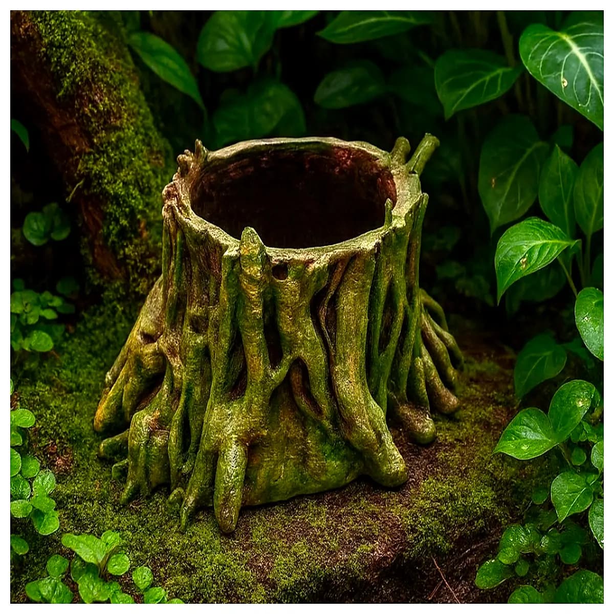 tree trunk planter pot indoor outdoor rustic wood style large diameter decorative container for succulents cacti home garden decor