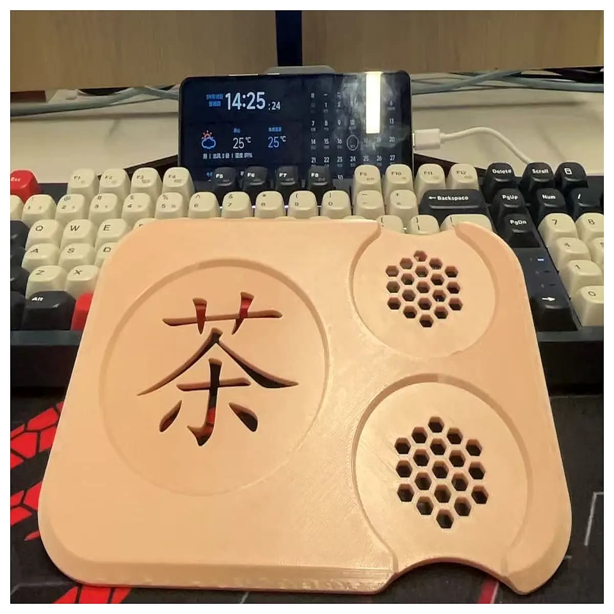 wooden tea tray with double cup holder and single teapot slot traditional chinese gongfu cha set base non slip drainage board for home office