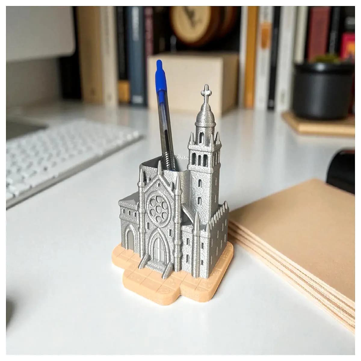 gothic cathedral desk organizer vintage church style pen holder office decor antique metal stationery cup