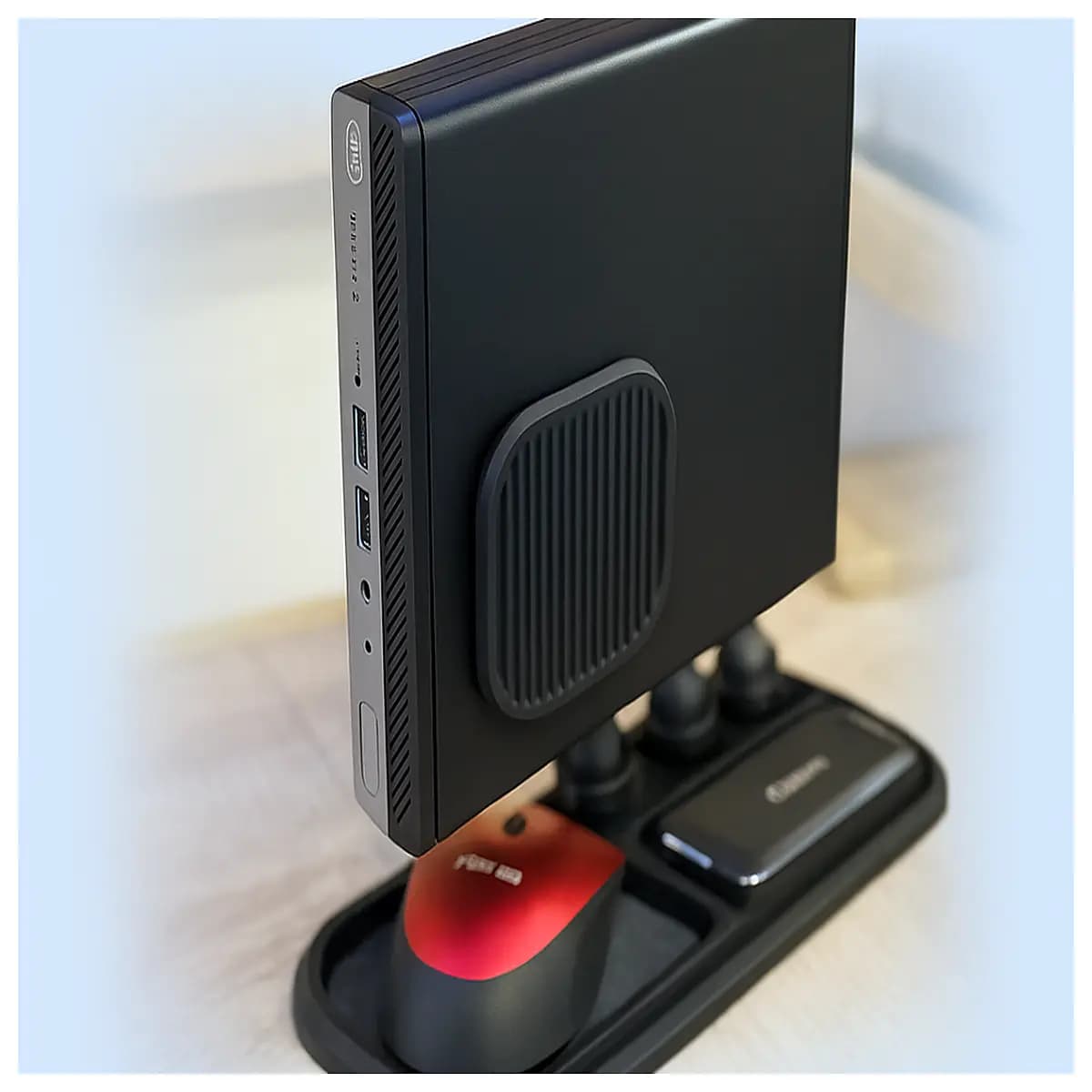 mini pc desktop organizer flower vase shape compact computer holder for home office small form factor rack
